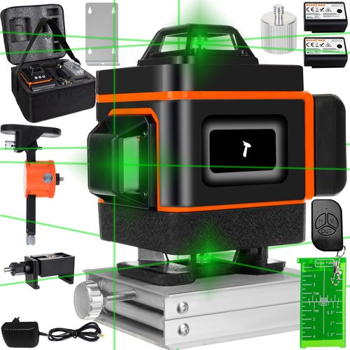 4D 16řádková plochá laserová vodováha – přesný 360° zelený laser