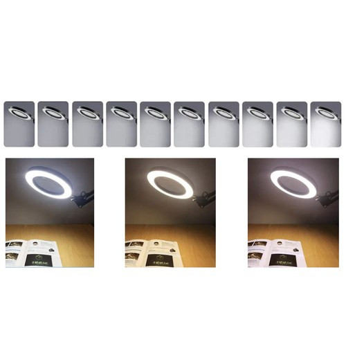 Černá kulatá lampa s LED podsvícením a zvětšovacím sklem