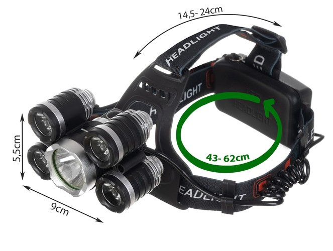 Výkonná 5x LED čelovka + dobíjecí baterie 