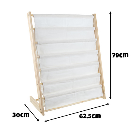 Dětská knihovnička / regál - 6 polic, dřevo + látka 79×62,5×30 cm