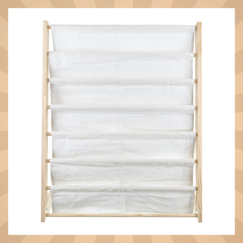 Dětská knihovnička / regál - 6 polic, dřevo + látka 79×62,5×30 cm