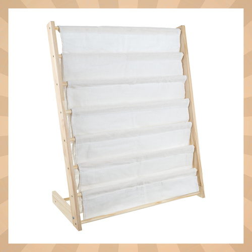 Dětská knihovnička / regál - 6 polic, dřevo + látka 79×62,5×30 cm