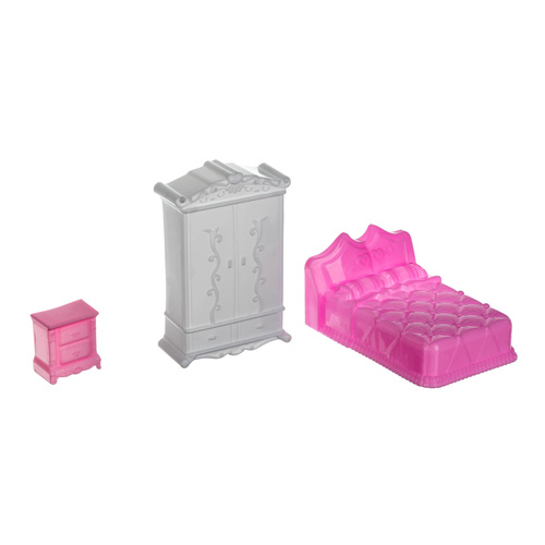 Třípatrový domeček pro panenky s balkonem + panenka + 22 kusů nábytku