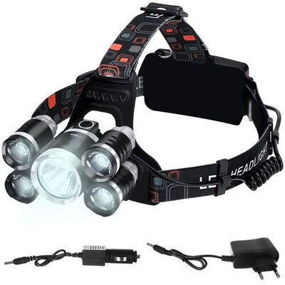 Výkonná 5x LED čelovka + dobíjecí baterie  - Obrázek